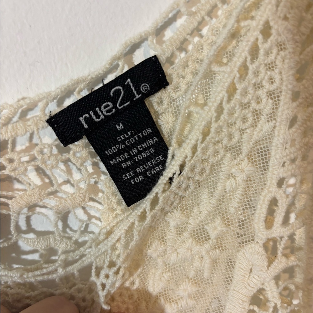 Rue 21 Size Medium Cropped Crotched Lace Tank Top See Through Casual Summer - Picture 7 of 8